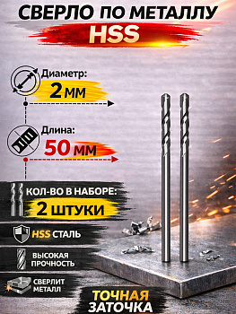 Набор сверл по металлу 2мм 2шт HSS4241 31531